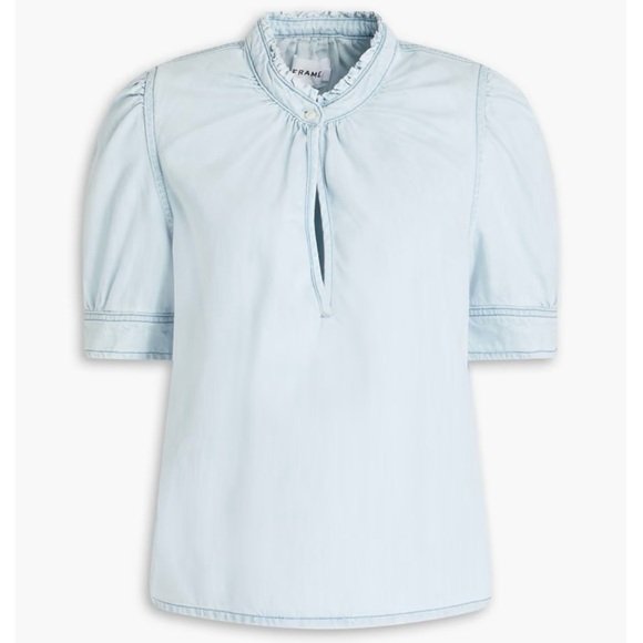 Thin Strap Denim Textured Blue Blouse
